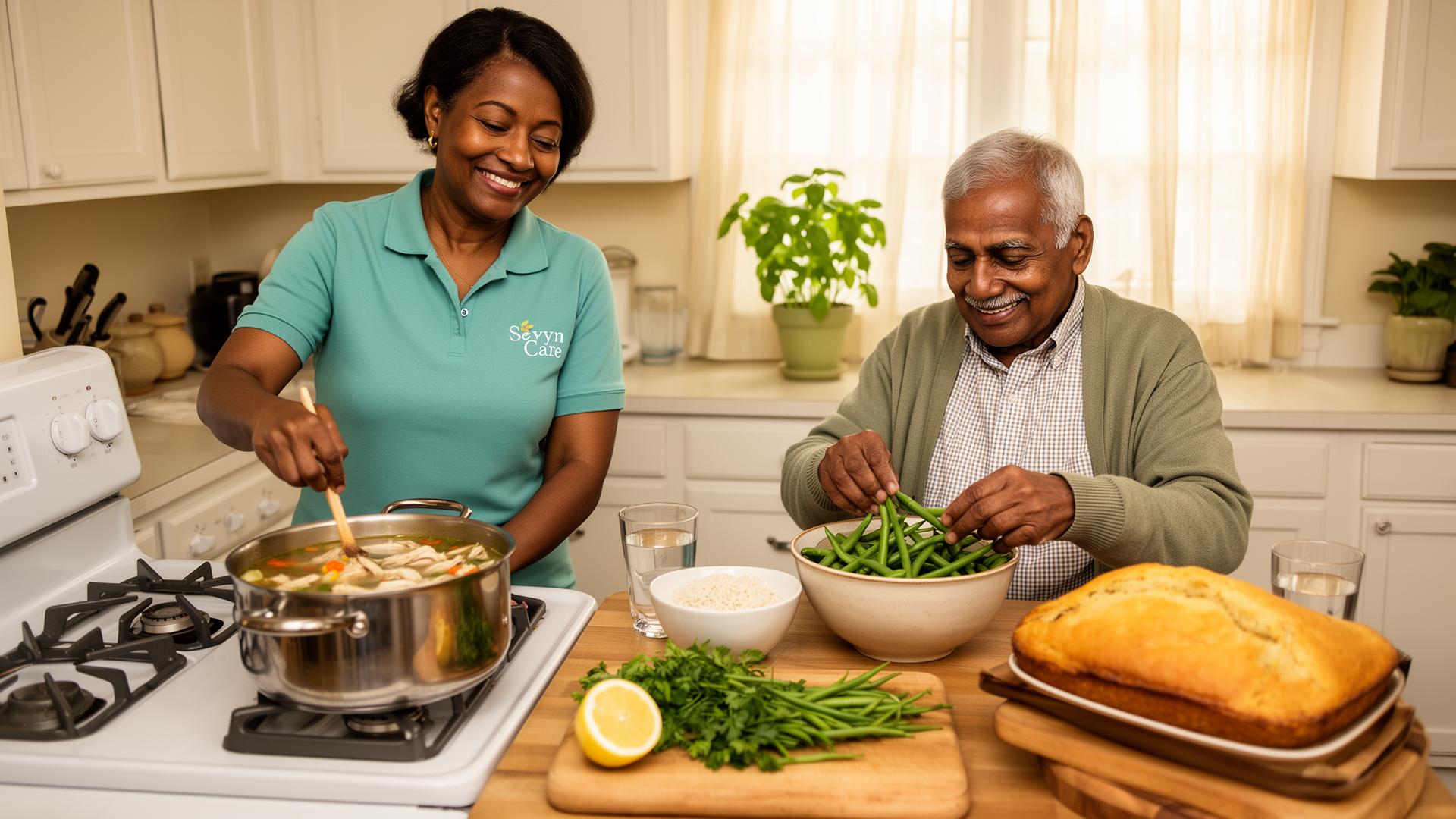 A caregiver preparing a home-cooked meal